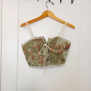 Tapestry Floral Daisy and Lace Corset Top